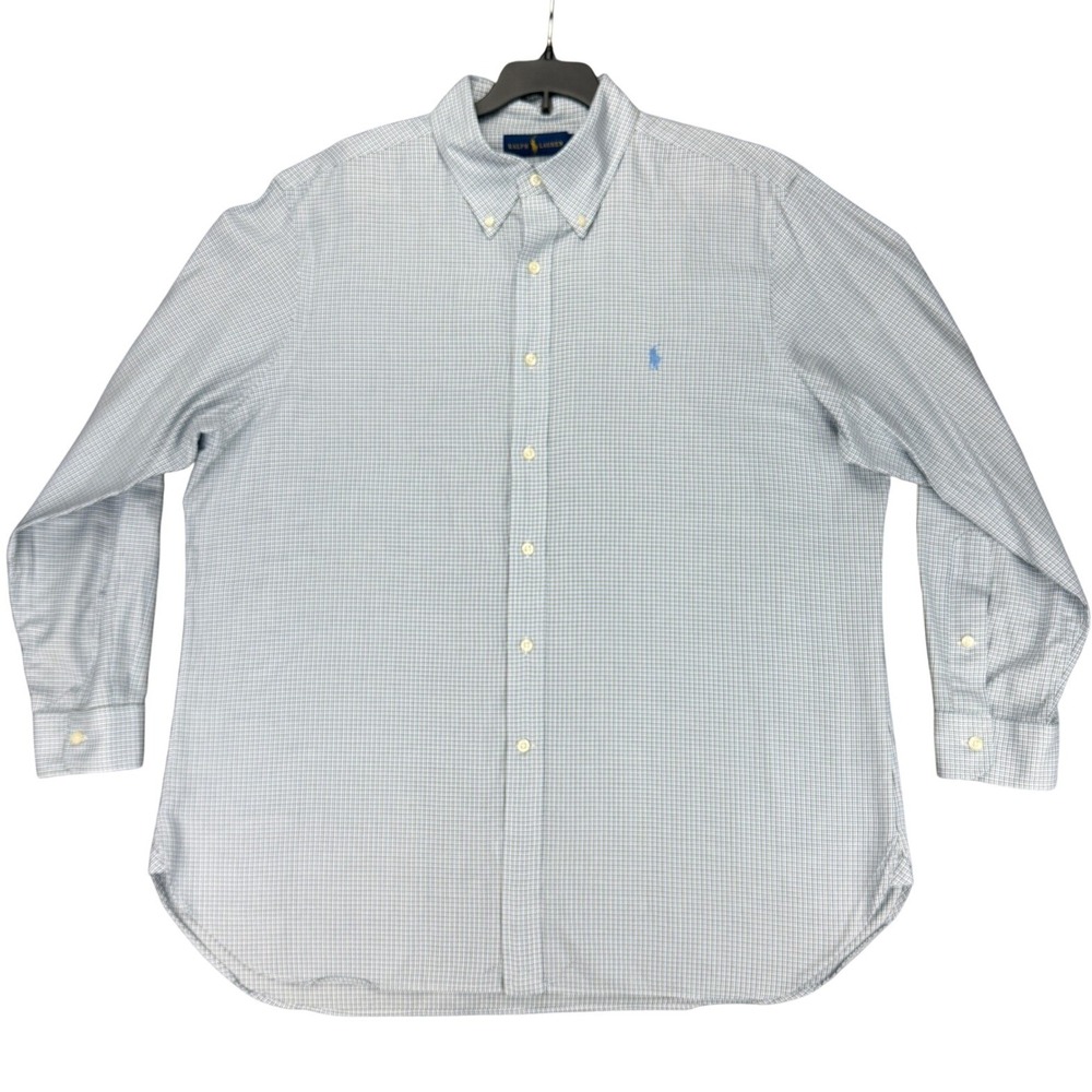 Ralph Lauren Mens XL 17 32/33 Blue Gingham Check Shirt Button Down Cotton Casual